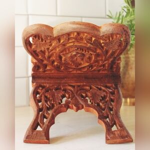 Intricately Carved Wooden Book Stand